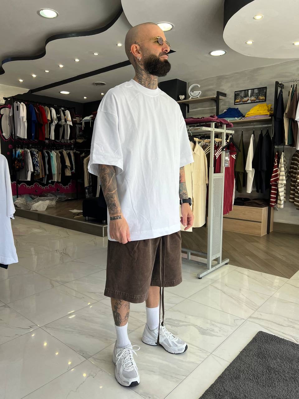 Pantaloncino slavato marrone cotone