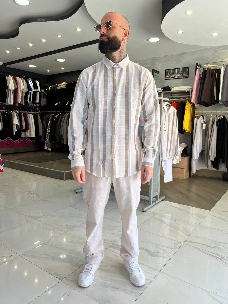 Pantalone beige lino