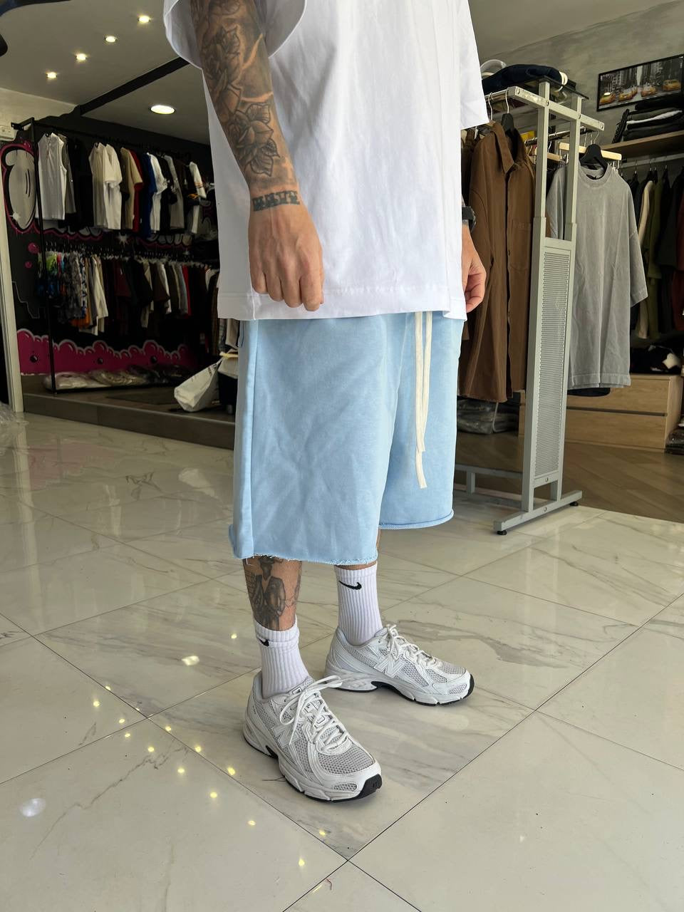 Pantaloncino di tuta 100%Cotone celeste