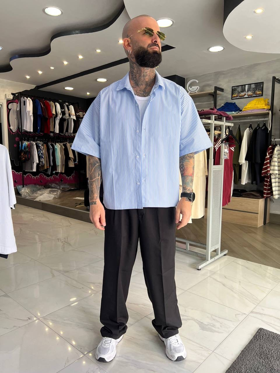 Camicia crop celeste