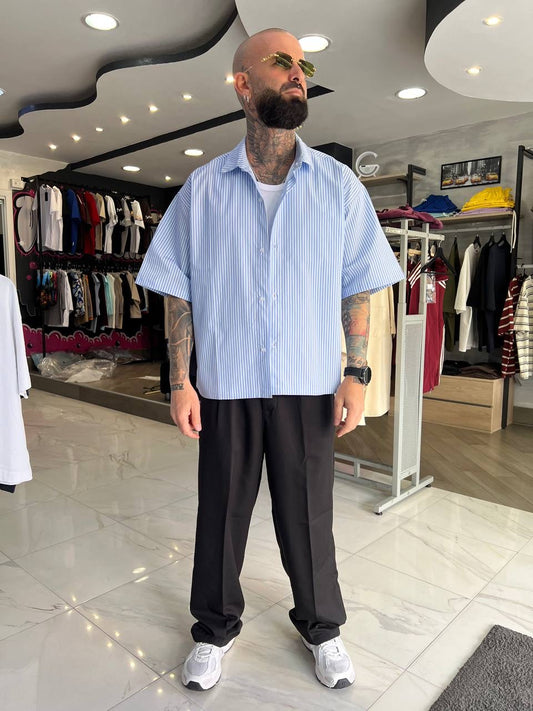 Camicia crop celeste