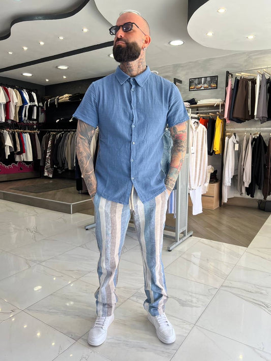 Camicia blu lino