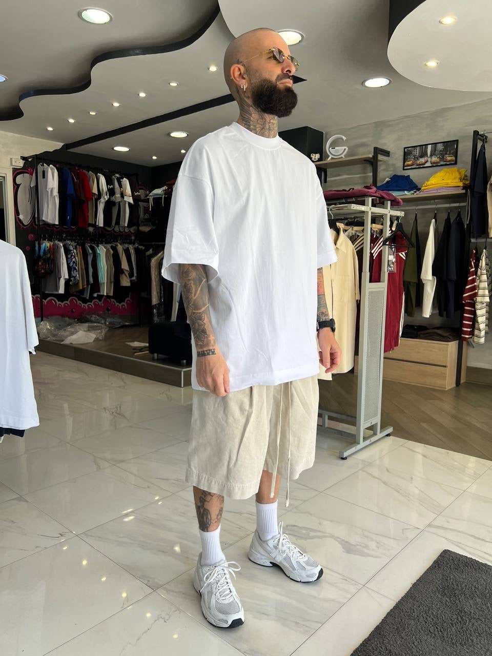 Pantaloncino slavato beige cotone