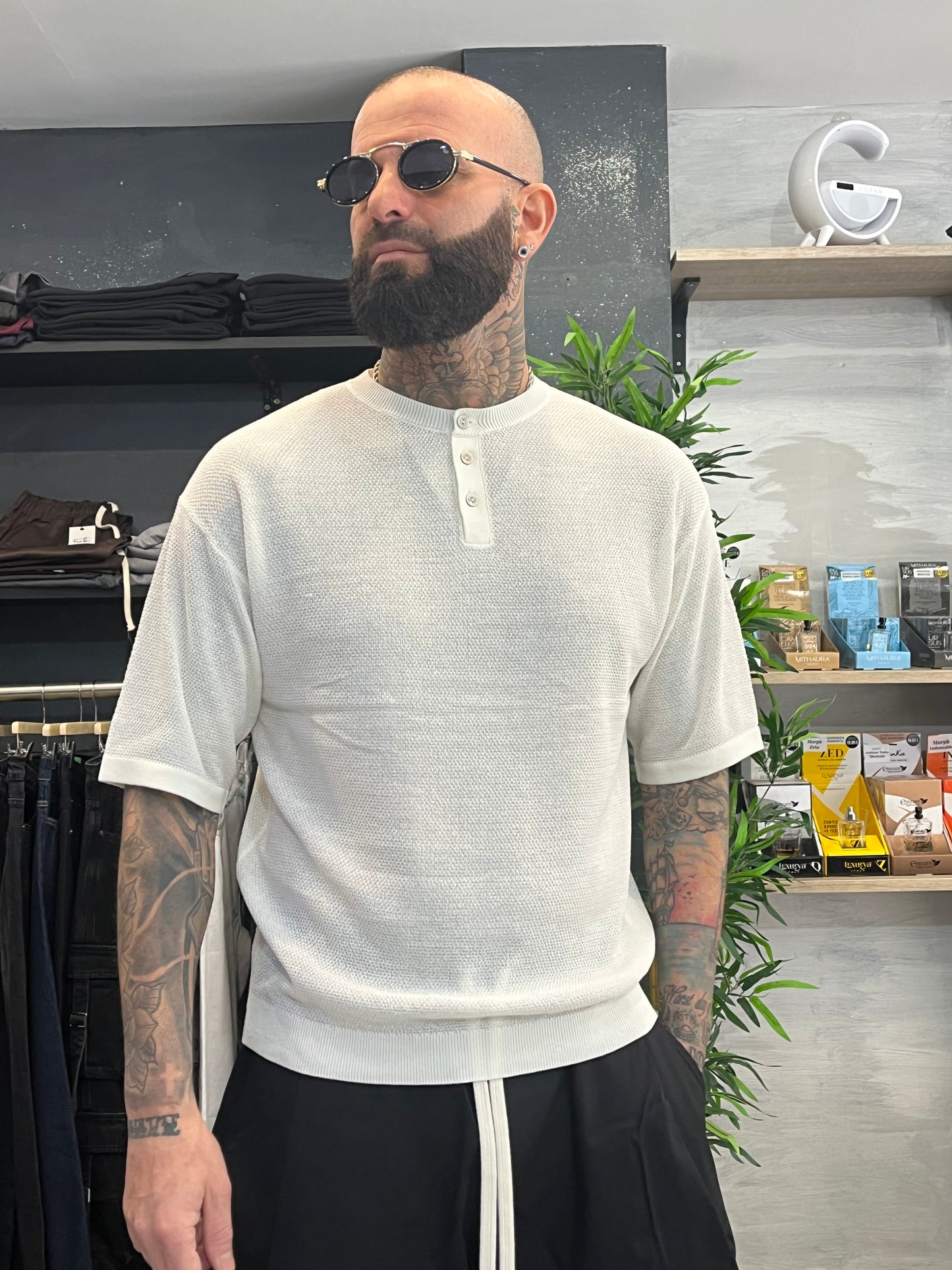 Maglia girocollo bottoni Bianca