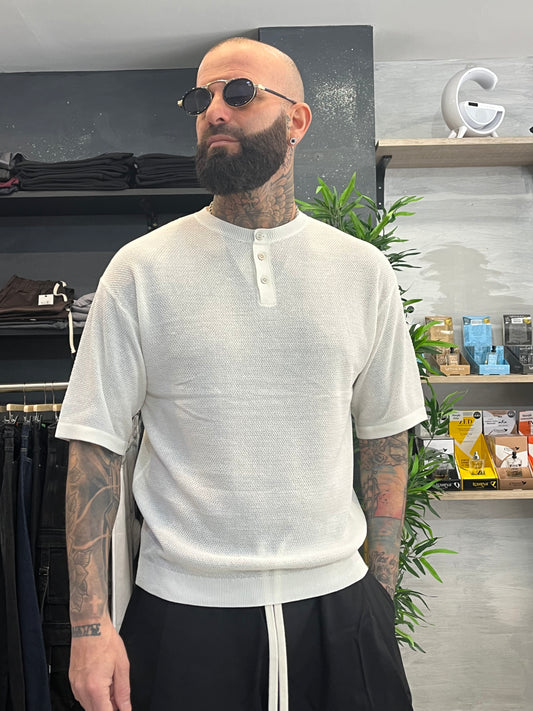 Maglia girocollo bottoni Bianca