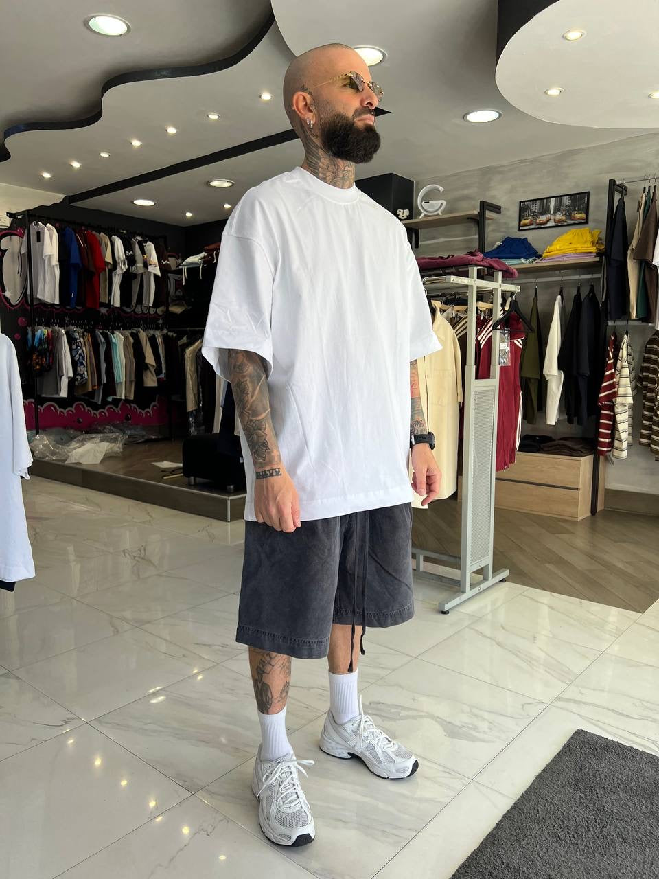 Pantaloncino slavato grigio scuro cotone