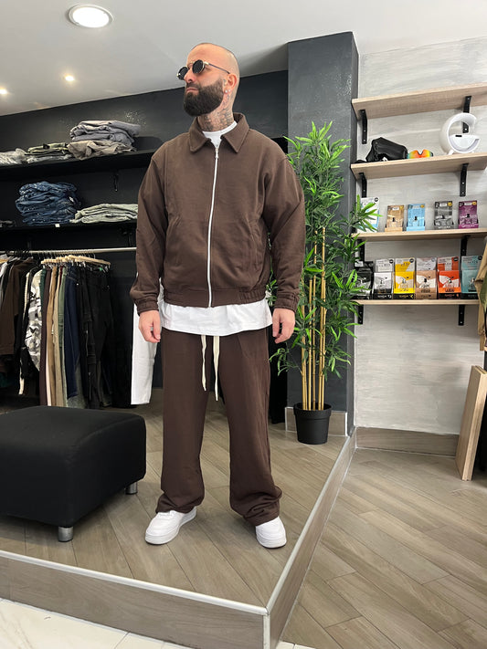 TUTA COTONE ZIP MARRONE