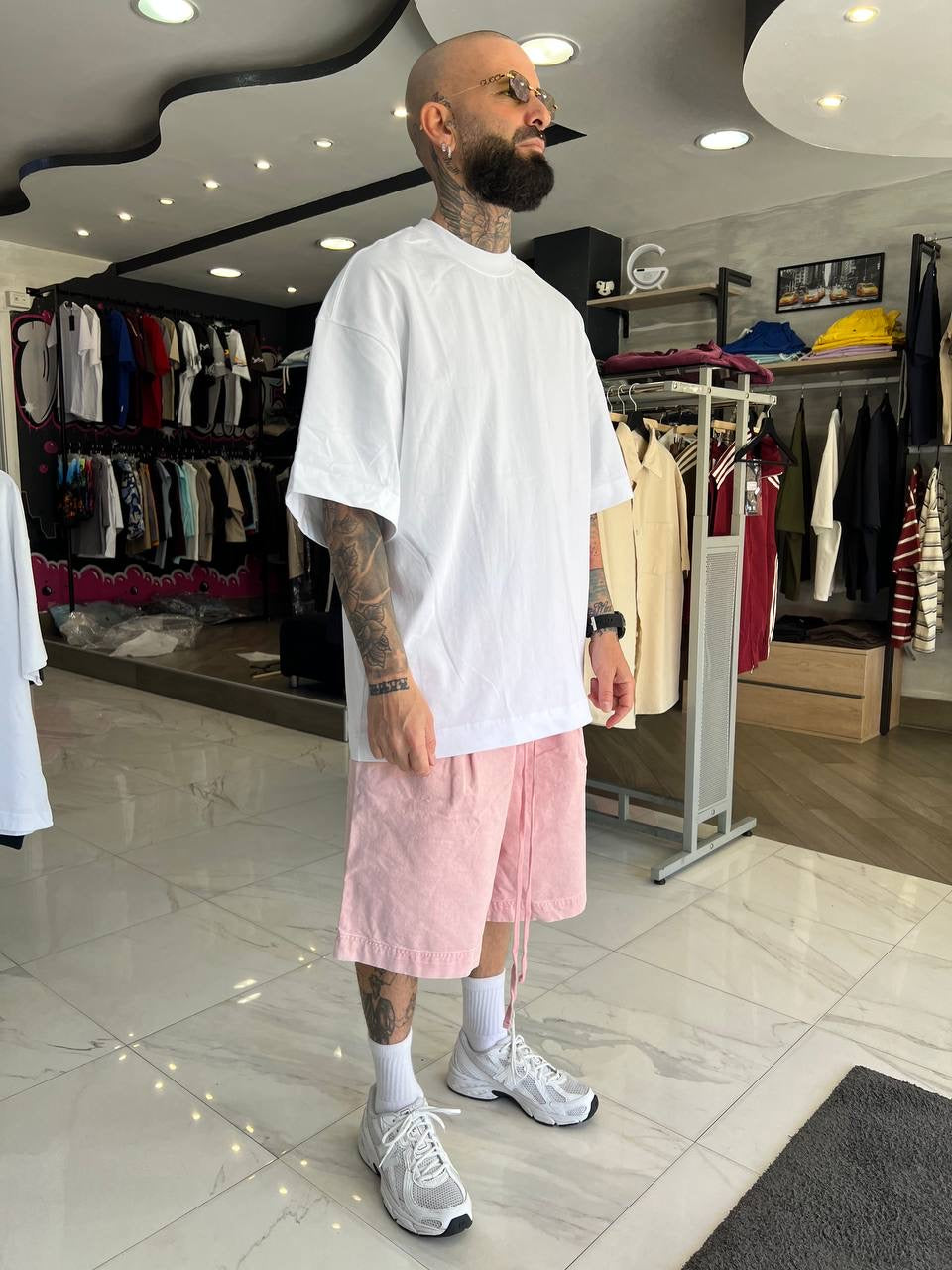 Pantaloncino slavato rosa cotone