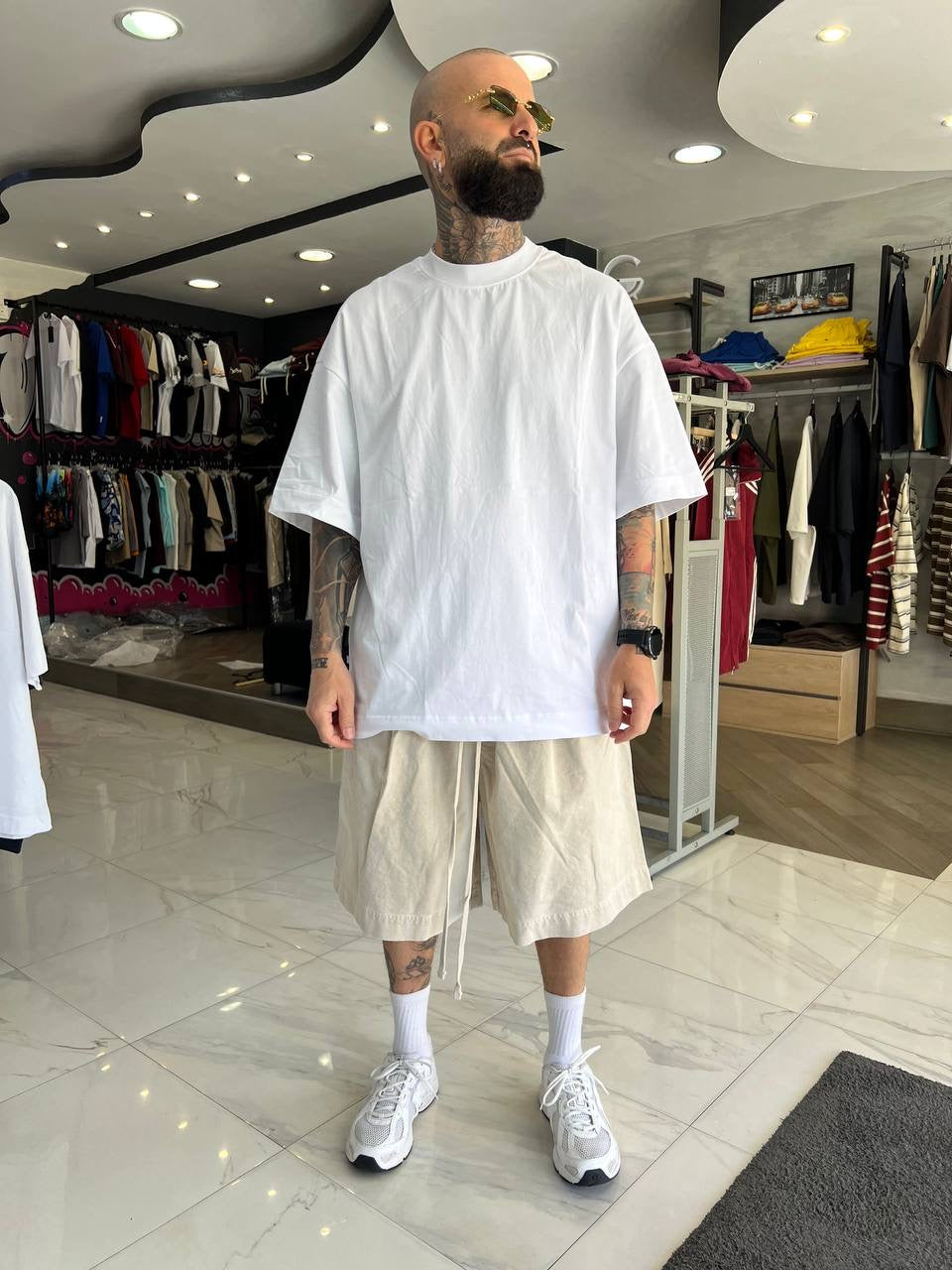 Pantaloncino slavato beige cotone