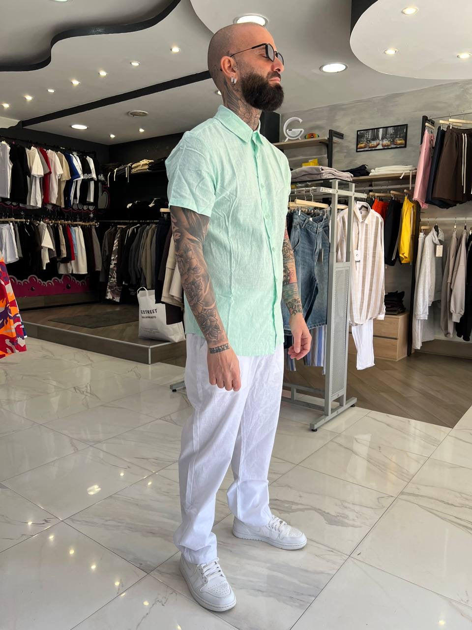 Camicia verde menta Lino