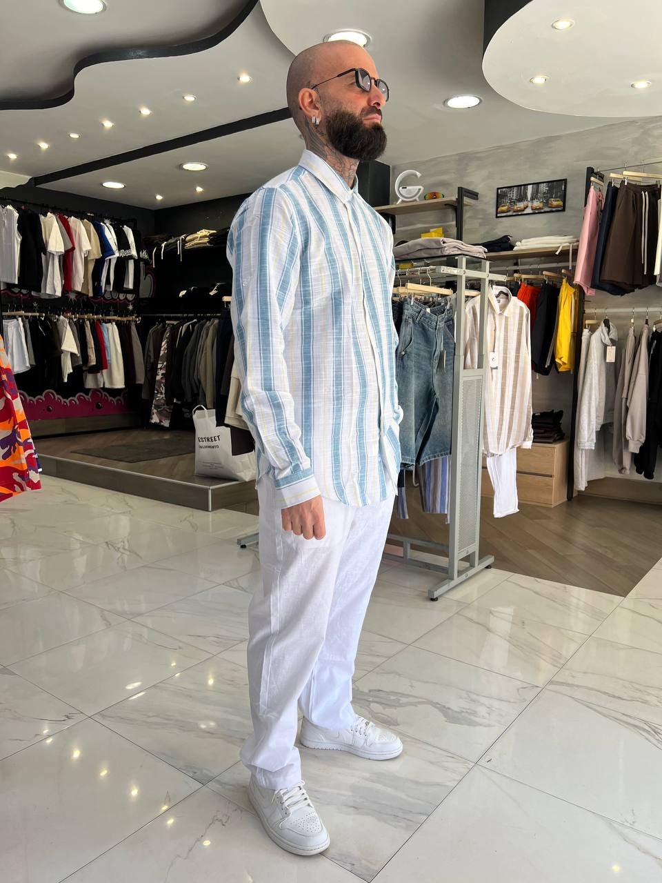 Pantalone bianco lino