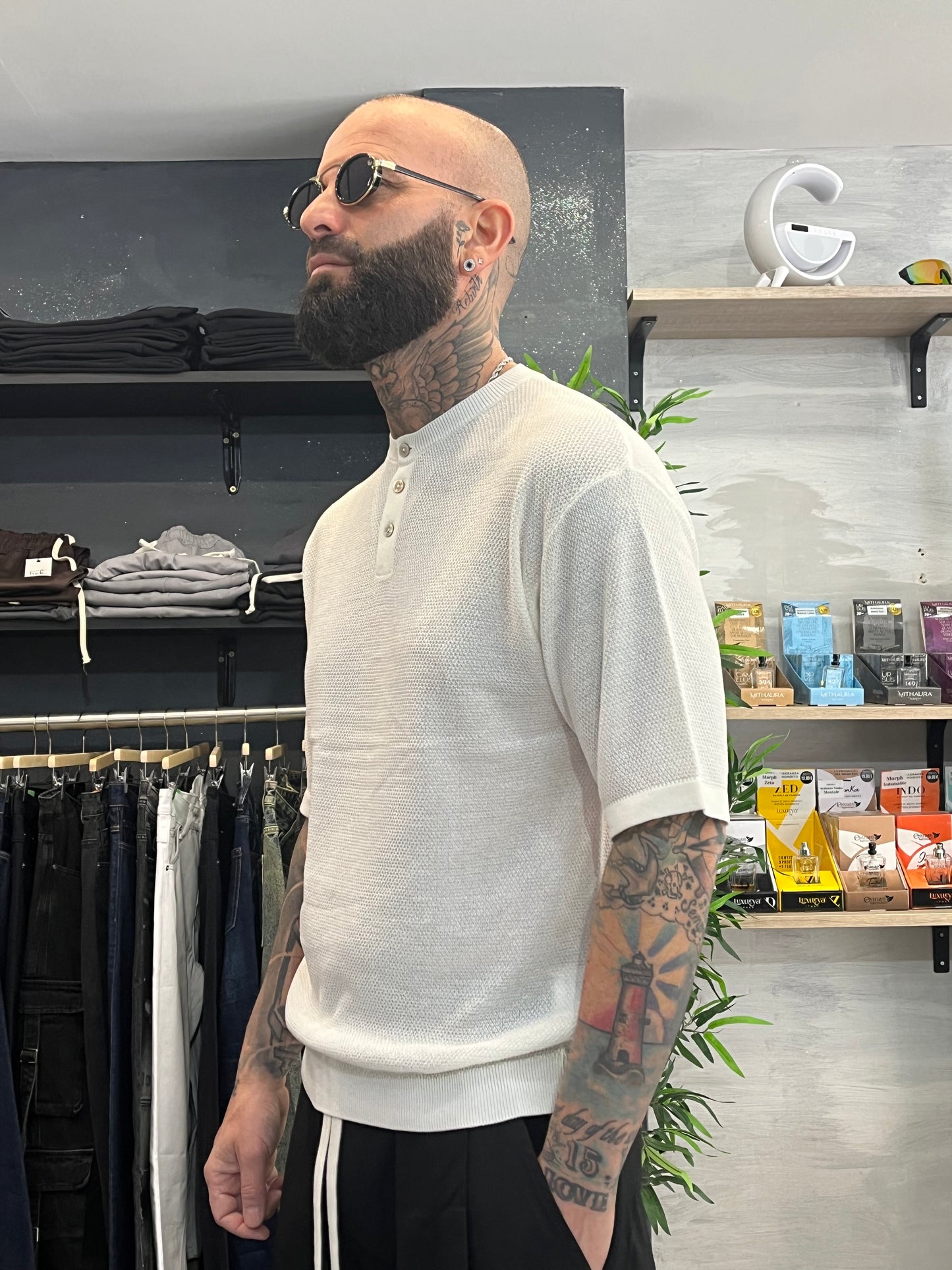 Maglia girocollo bottoni Bianca