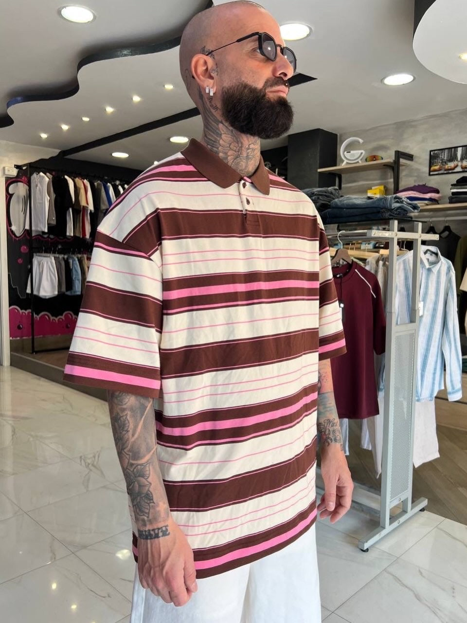 Polo marrone e fucsia