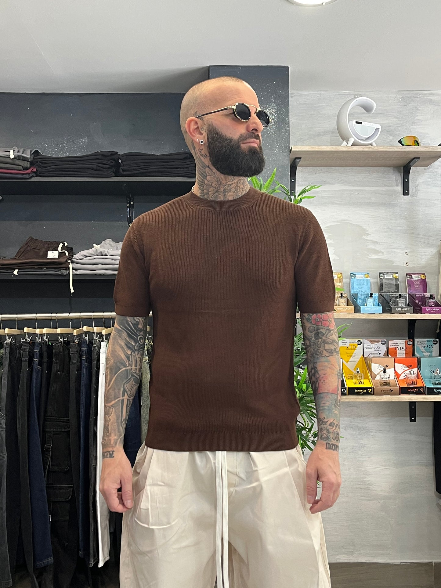 Maglia girocollo Marrone