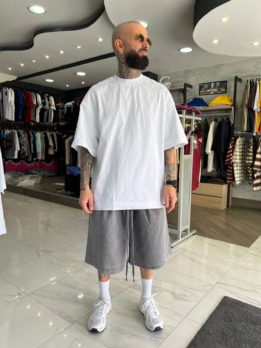 Pantaloncino slavato grigio chiaro cotone