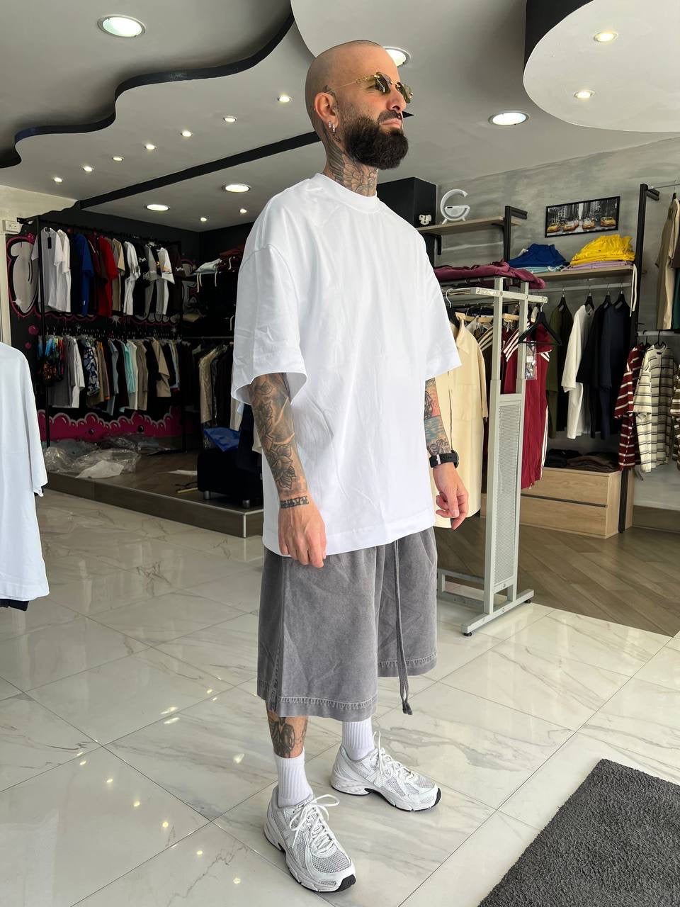 Pantaloncino slavato grigio chiaro cotone