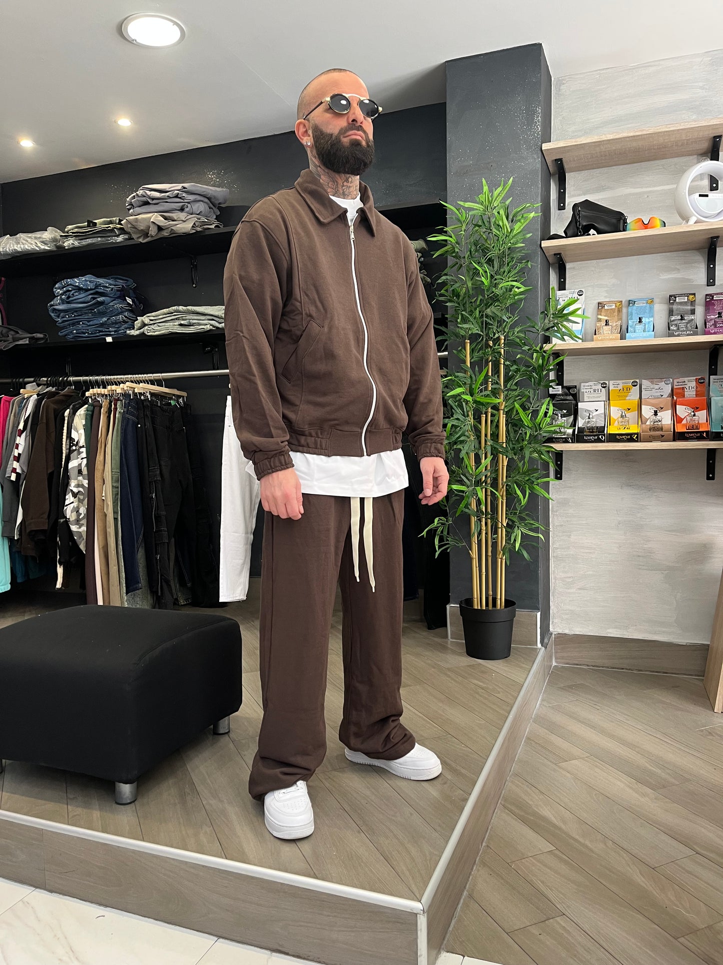 TUTA COTONE ZIP MARRONE