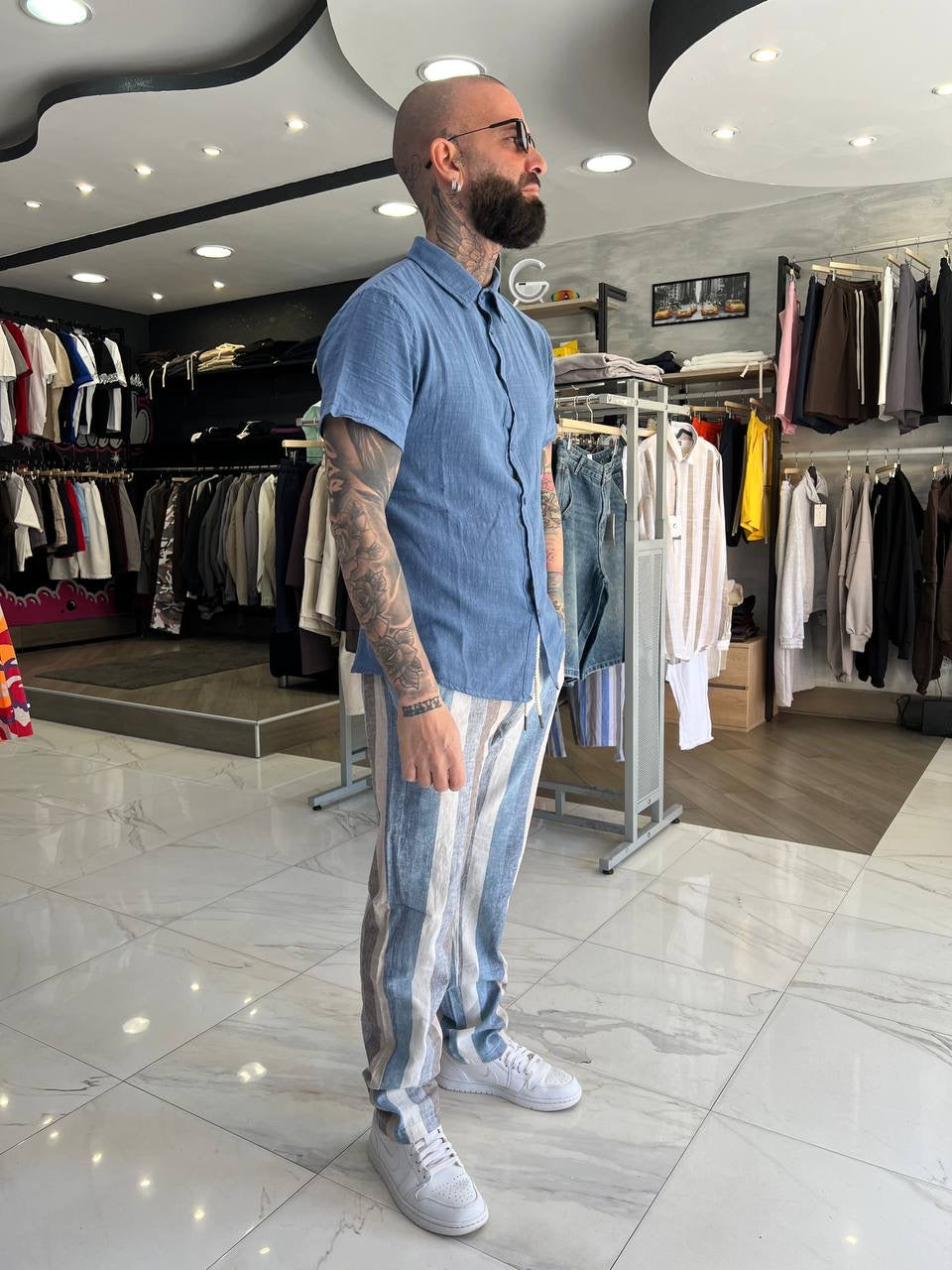 Camicia blu lino