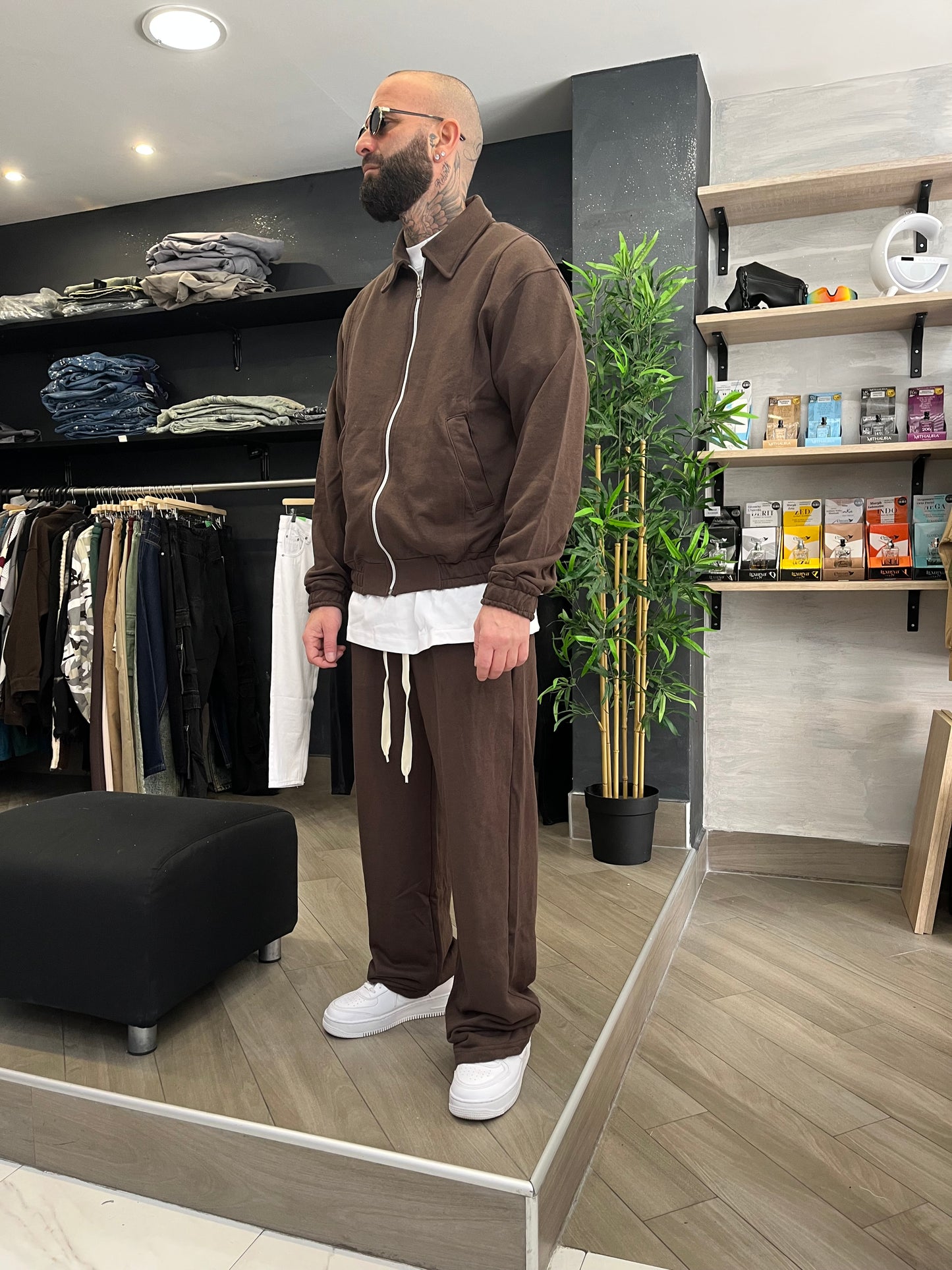 TUTA COTONE ZIP MARRONE