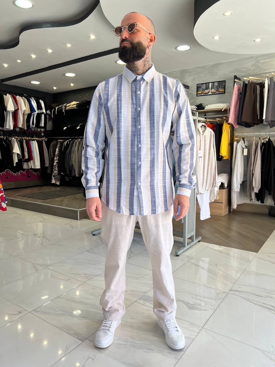 Pantalone beige lino
