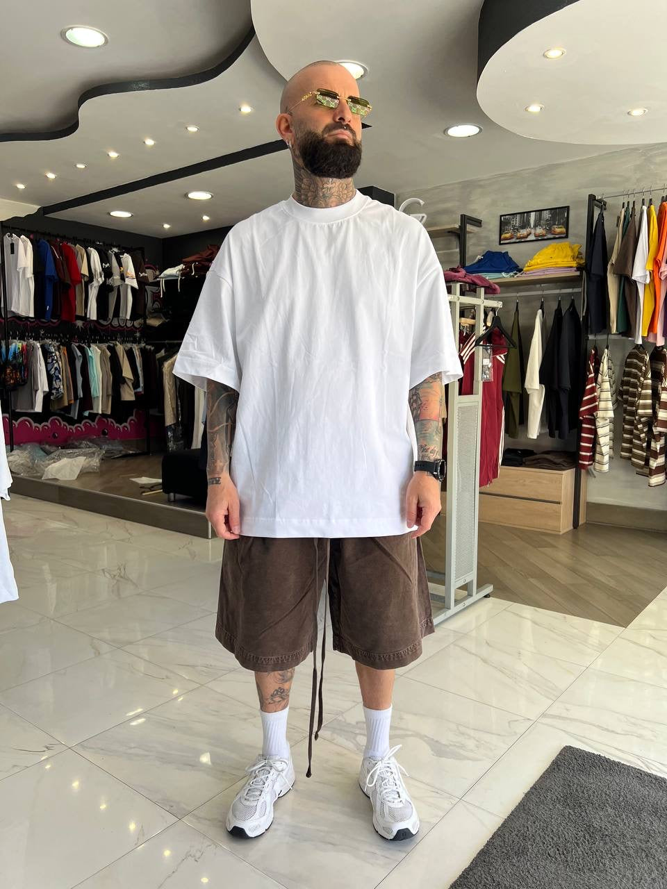 Pantaloncino slavato marrone cotone
