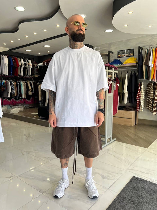Pantaloncino slavato marrone cotone