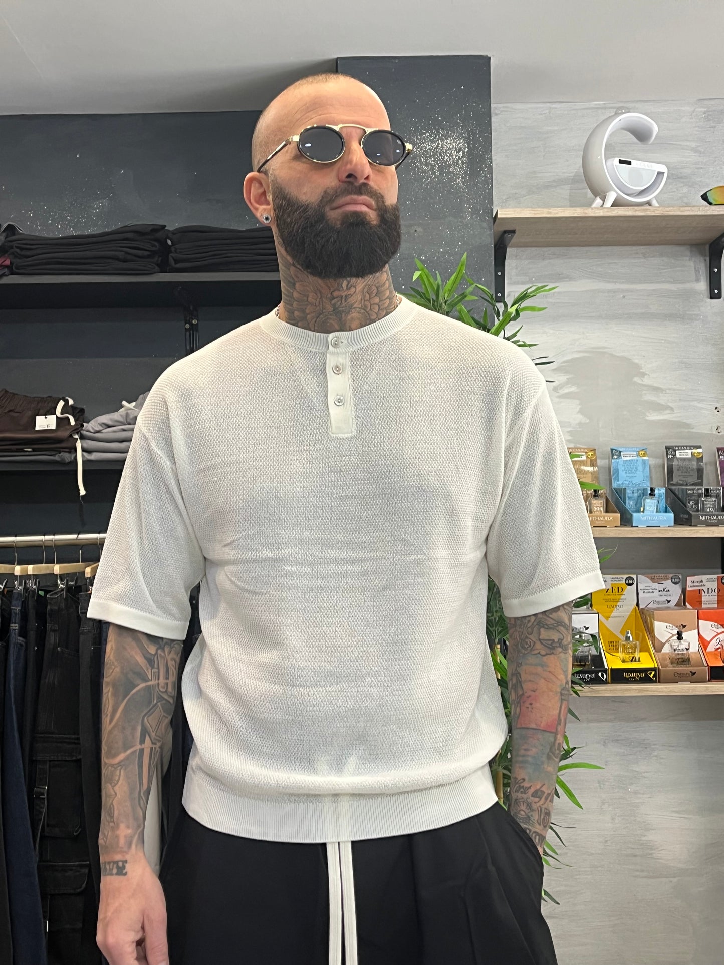 Maglia girocollo bottoni Bianca