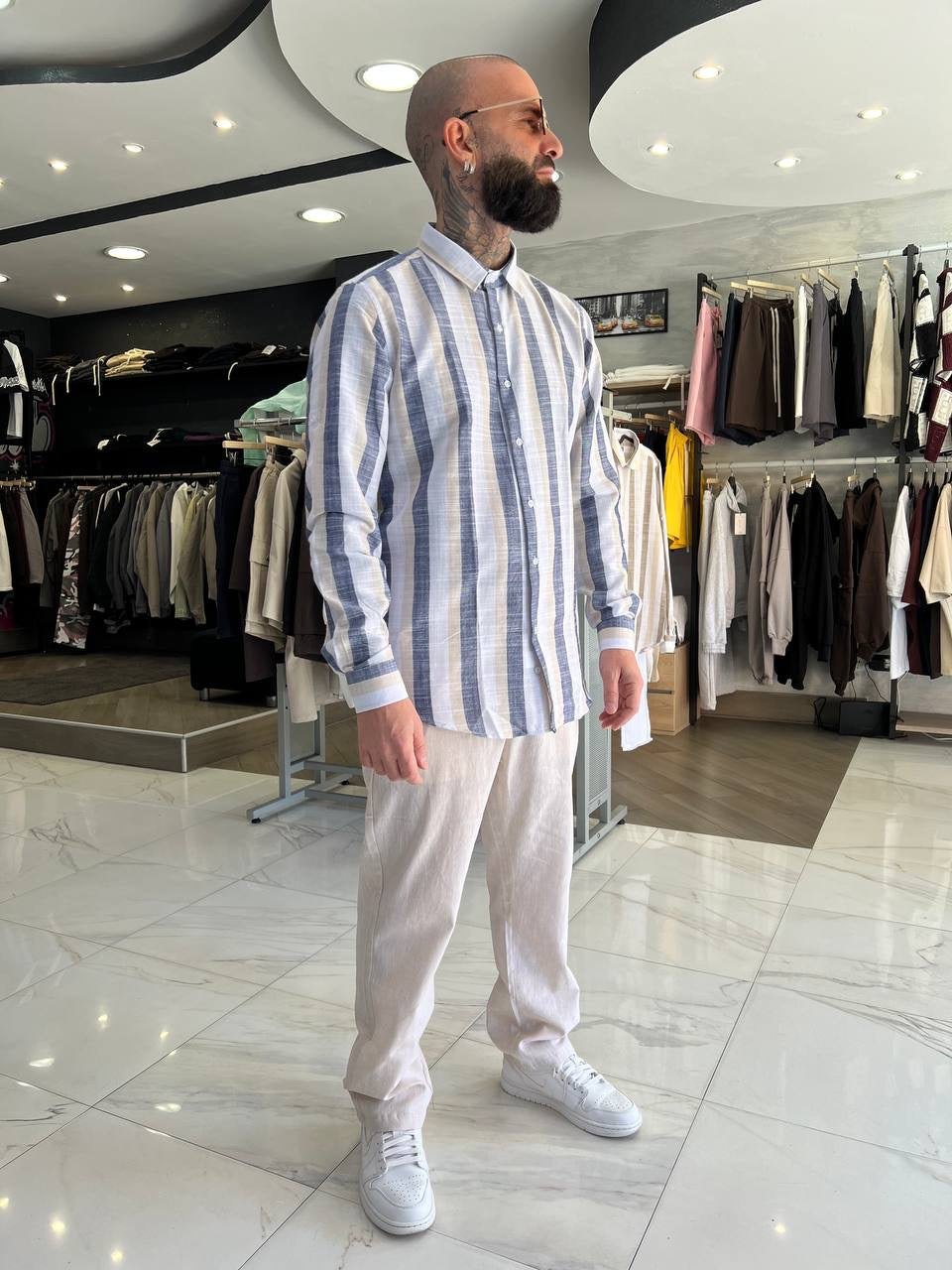Pantalone beige lino