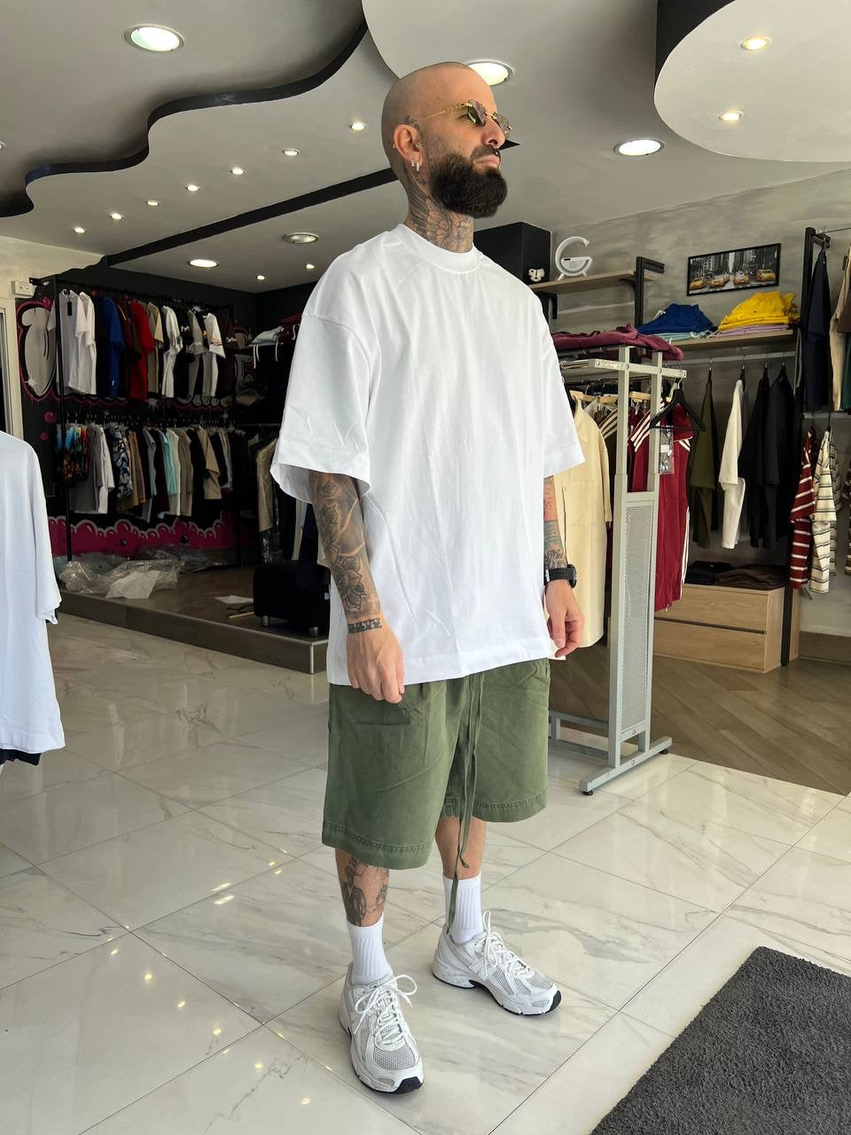 Pantaloncino slavato verde cotone