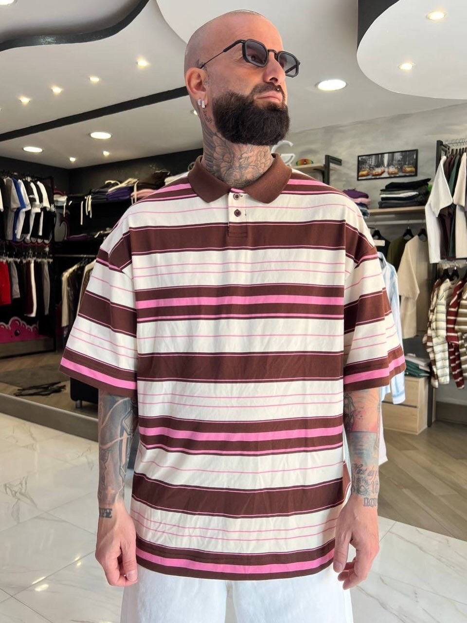 Polo marrone e fucsia